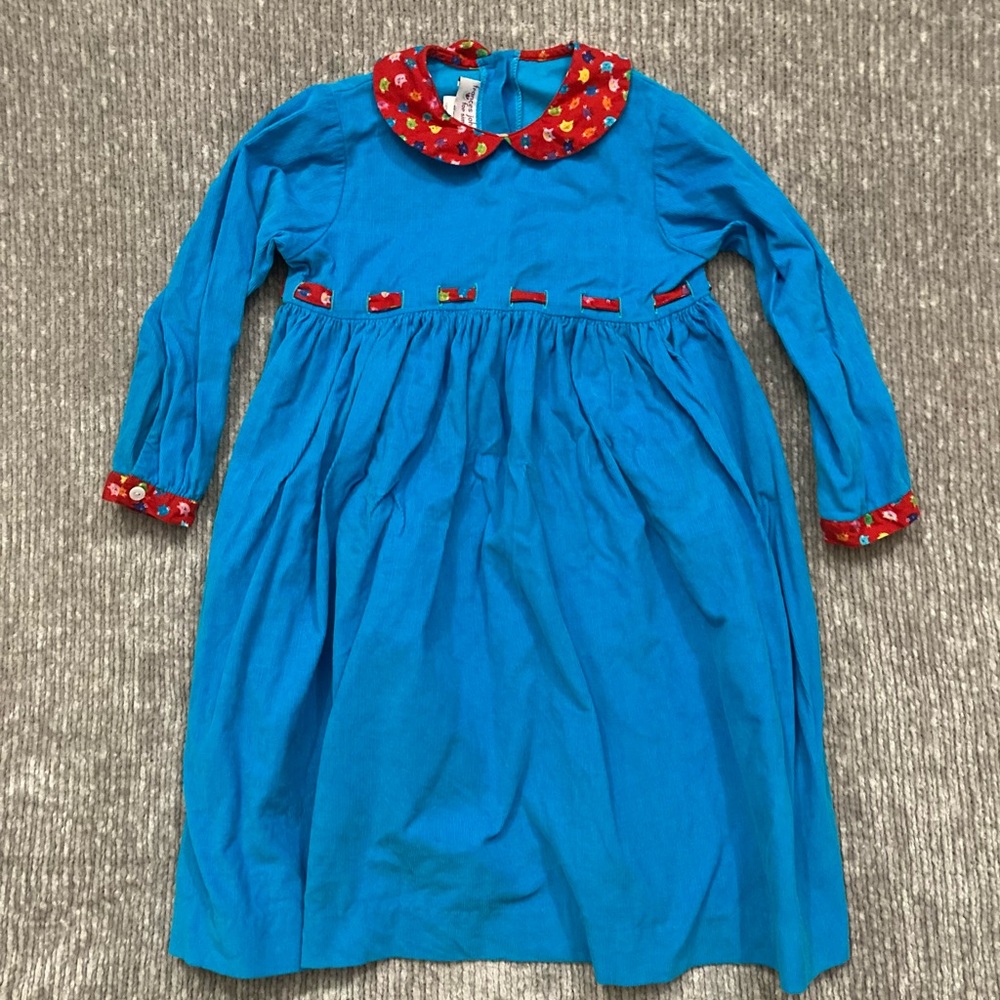 Vintage Corduroy Cat Dress Sizeโ 5 Turquoise Peter Pan Collar Classic Retro